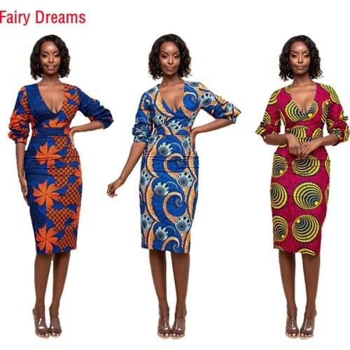 African Ladys Clothing Digital Printing Summer Sexy Female V-Neck Slimming Elegant Dress Fashion Maxi Sundress Dashiki Kanga