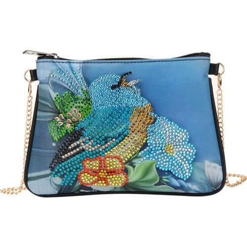 Shaped Diamond 5D DIY Diamond Painting Art bird flowers Leather Crossbody Chain Bags DIY Diamond Embroidery Bag Wallet Pouch