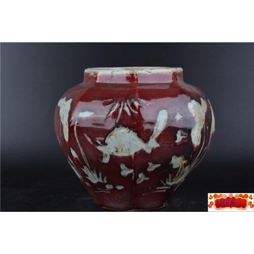 Antique YuanDynasty porcelain jar,red glaze&white flower glaze,Fish,Hand drawn,Decoration,collection &Adornment