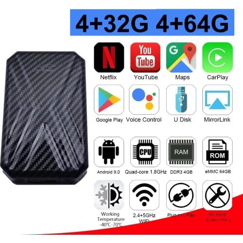 Wireless Carplay Smart Box 9.0 with 4+32G/64G Carplay Box Support Android Auto Media TV Box For Au-di VW Fo-rd Hyun-dai Etc