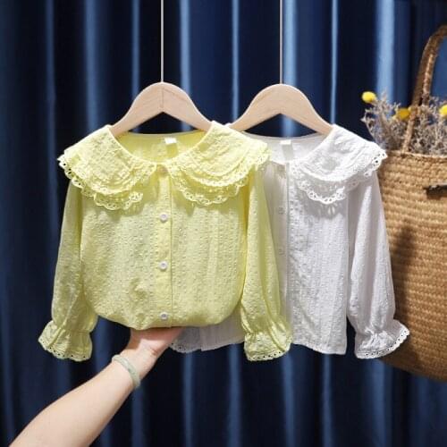 Toddler Girls Blouse Baby Children Spring Clothing Fashion Infant Kids Shirt Flounce Cotton Tops Long Sleeve Peter Pan Collar