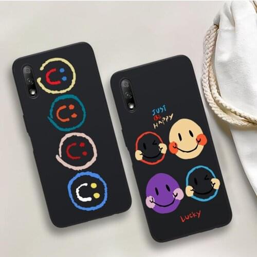 Phone Case for Huawei P40 P30 P20 Mate 10 20 30 40 Pro lite Plus P smart Fashion Cartoon Smile Face Black Soft TPU Cover