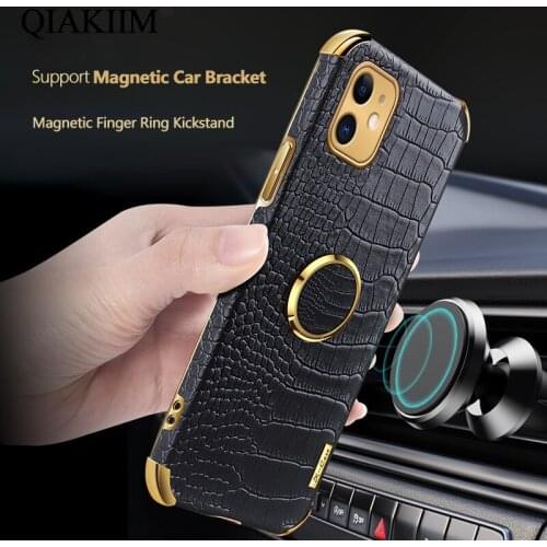 Magnetic Ring Stand Phone Case For iPhone 11 12 Pro 13 Mini XS Max XR X 8 7 6 S Plus SE Luxury Crocodile Texture Wristband Cover