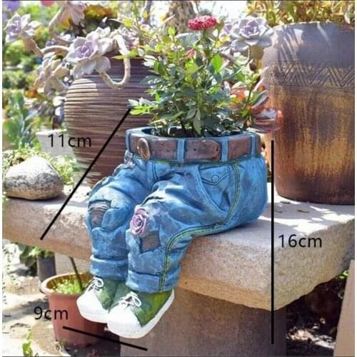 Flower Pot Denim Pants Resin Flower Pot Garden Denim Flower Pot Decoration Ornaments Fashion Personality Plant Pot Bonsai Pot