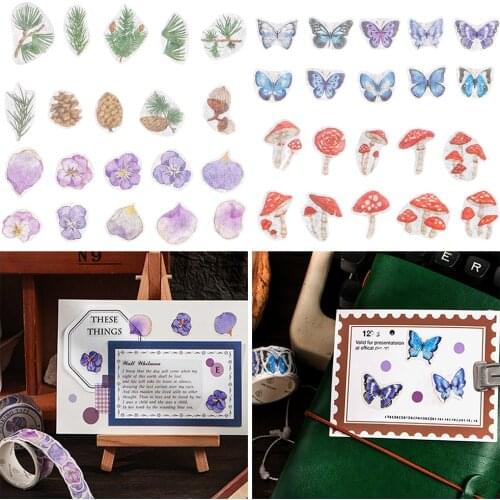 100 pcs Mushroom Butterfly Flower Decorative Adhesive Tape Masking Washi Tape DIY Scrapbooking Diary Sticker Label Stationery