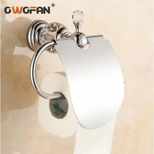 Paper Holder Glass Crystal Decorative Brass Toilet Waterproof Tissue Chrome Finish Bathroom Accessories A08-625