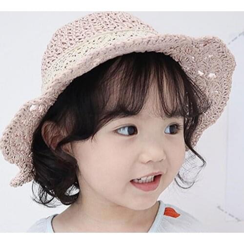 New Childrens Straw Hats Lace Sweet Ribbon Bow Hat Outdoors Anti-UV Sun Hat For Girls Summer Beach Cap Panama Baby Hats Caps