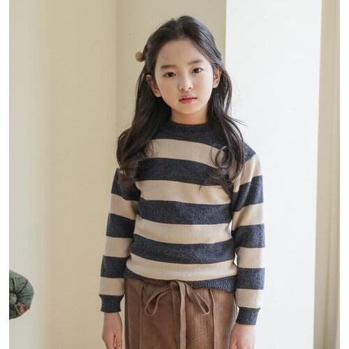 Kids Girls Striped Thicken Warm Sweaters Long Sleeve Spring Autumn Winter Teenage Girls Clothing