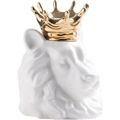 Gole-plated Crown Lion Head Storage Tank Nordic Royal Ceramic High-cold Vase Ornaments Canada Practical Large Storage Jar
