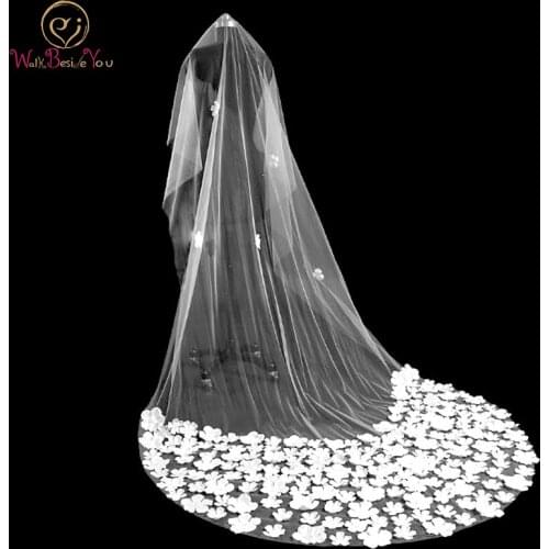 Walk Beside You Floral Wedding Veil Cathedral Light Ivory Flower Bridal Veil One Layer Welon Slubny Wesele Bridal Headwear