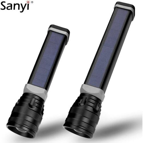 Solar/USB Powered Flashlight Rechargeable Solar Flashlights 18650 Torch For Outdoor Camping Mobile Power Bank Built-in Battery