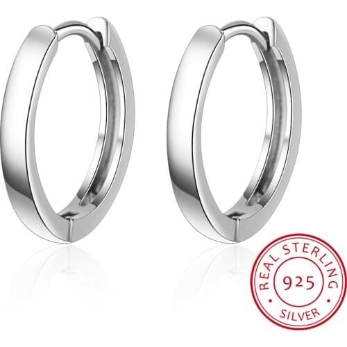 Smooth Round Hoop Earrings Genuine 925 Sterling Silver 14mm For Men Woman Trendy Circle Earrings Thick Than Normal One