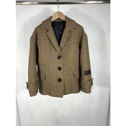 Hot Sale!!! Autumn 11.15 Winter New Lapel Plaid Houndstooth Cotton Blazer Women High End Fashion Vintage Jacket Coat