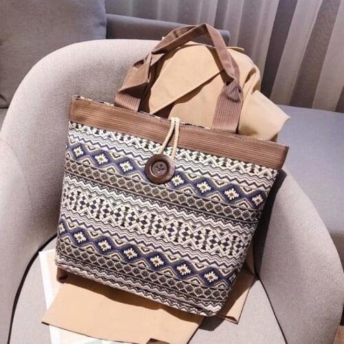 Canvas Totes Purses and Handbags for Women 2021 Girl Female Shopper Casual Geometric Pattern National Style Fashion Shoulder Bag