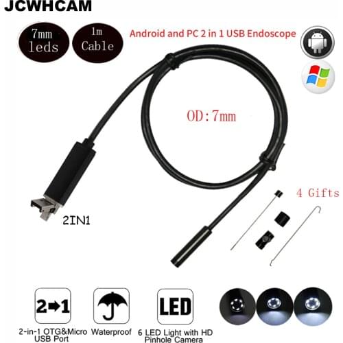 JCWHCAM Photo Capture Camera 7mm Lens 1M 2M USB Endoscope Waterproof Borescope Tube Inspection Video For Android Smartphone PC