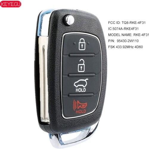 KEYECU Flip Remote Key FSK 433.92MHz 4D60 Chip Fob for Hyundai Santa Fe 2015 2016 2017 2018 2019 FCC: TQ8-RKE-4F31 95430-2W110