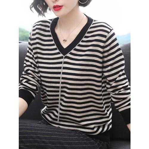 KMETRAM Korean Knitted Sweater Women Clothes 2020 Ladies Tops Pullover Women Striped Sweaters Plus Size Pull Femme MY3156