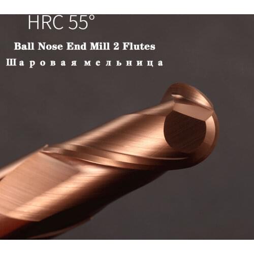 1 pcs Ball Nose End Mill Tungsten Carbide Milling Cutter CNC Router Bit Milling Tool R0.5 1mm 2mm 4mm 6mm 8mm 10mm HRC55 2 Flute