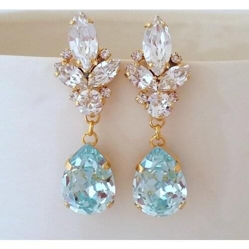 Korean Style Ladies Womens Geometric Water Drop Crystal Rhinestone Zircon Metal Dangle Earrings for Party Wedding Jewelry
