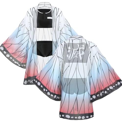 Summer Swimsuit Anime Demon Slayer Kochou Shinobu Cosplay Costume Kimetsu no Yaiba Agatsuma Zenitsu Sexy Bikini Beach Kimono Set