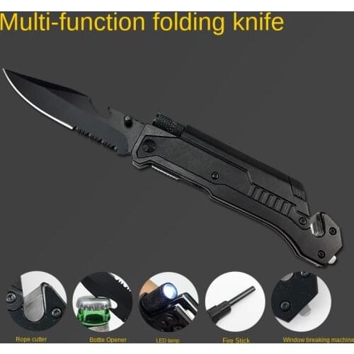 Multifunctional Folding Knife Outdoor Folding Army Knife Survival Tactical Knife With Light Cutter Rope Lighter
