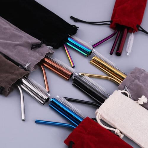 Rainbow Color Reusable Metal Straws Set with Cleaner Brush 304 Stainless Steel Drinking Straw Milk Drinkware Bar Party Accessory
