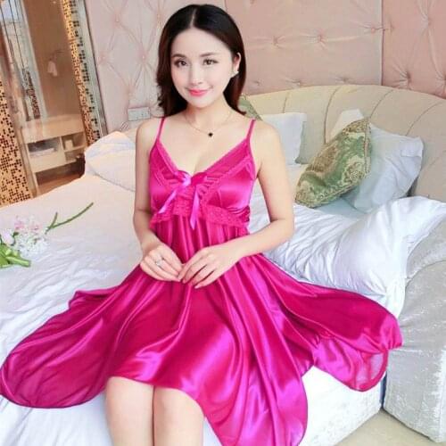 Soft Comfortable Women V Neck Sexy Silk Nightgown Women Sleepwear Night Dress Strap Solid Nightwear Sleep Dress Home Clothes