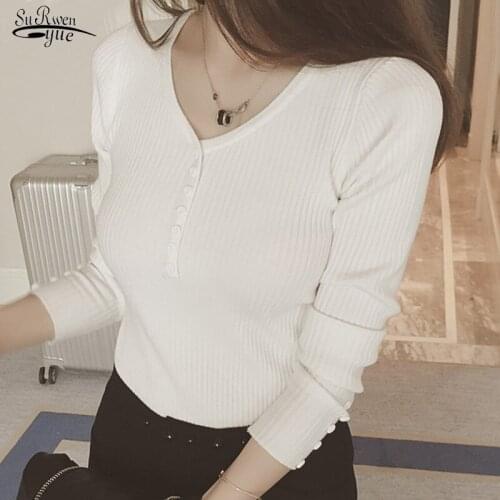 2021 New Autumn and Winter Clothes Fashion Sweater Women V-neck Knitted Pullover Slim Long Sleeve Bottoming Shirt Women 16290