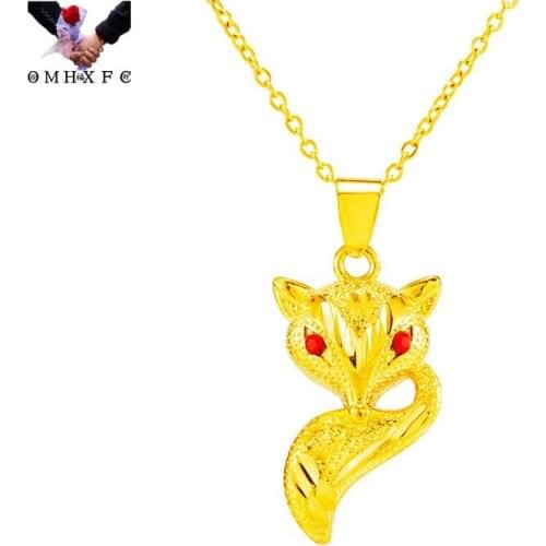 OMHXFC Wholesale PN620 European Fashion Fine Woman Girl Party Birthday Wedding Gift Fox AAA Zircon 24KT Gold Pendant Charm