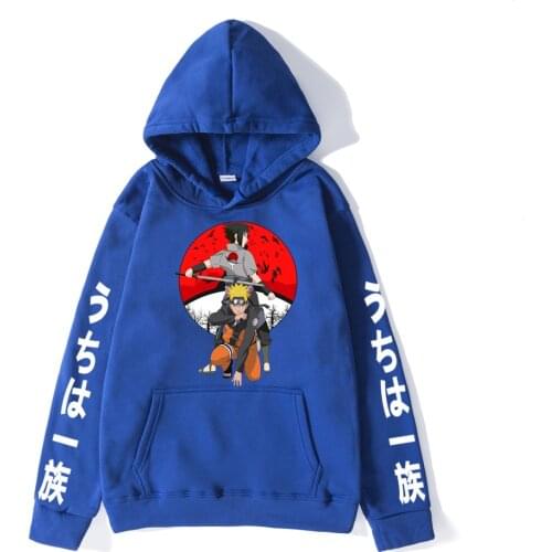 Naruto Harajuku Style Coat Anime Sasuke Partner Plus Velvet Printing Hoodies Casual Fashion Men Sweatshirt Pullover Loose Tops