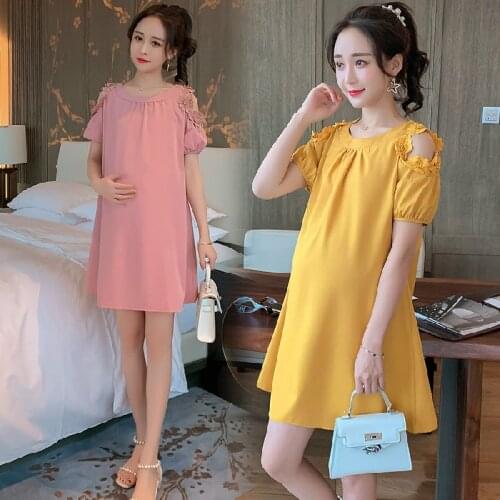 Maternity Dress Leakage of Shoulder Dresses for Pregnant Women Maternity Gowns Summer Pregnant Dress Pregnancy Korean Style