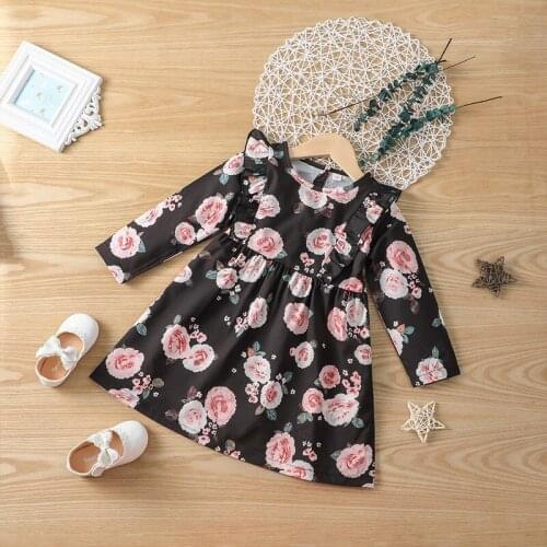 Spring Autumn Toddler Kids Girls Long Sleeve Floral Casual Dress Clothes