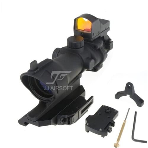 JJ Airsoft ACOG Style 4x32 Scope with Mini Red Dot , AC12033 Bobro Style Quick Release / QD Mount (Black/Tan) FREE SHIPPING