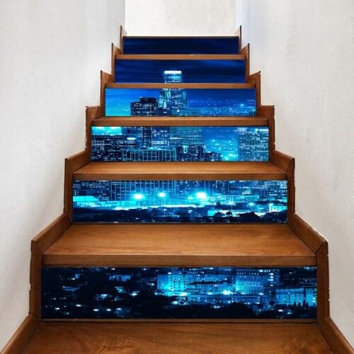Self Adhesive Decal PVC Blue City Beautiful Waterproof Art Home Decor Suit for Steel Stair Paper DIY Living Room Print Sticker