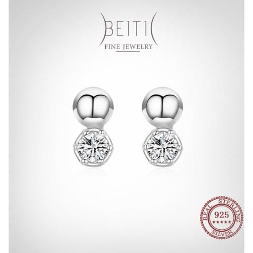 Beitil Genuine 925 Sterling Silver Fashion Classic Dazzling Clear CZ Round Studs Earring For Women Minimalist Fine Jewelry 2021