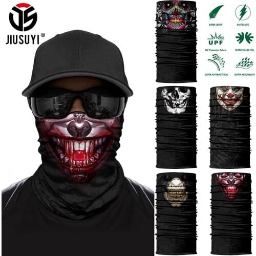Unisex Scary Magic Half Mask Printed Tube Scarf Neck Gaiter 3D Skull Venom Bandana Party Seamless Face Cover Headband Women Men
