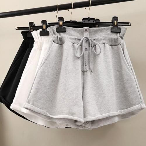 Black White Wide Leg Summer Shorts For Women Drawstring Waist Short Femme Casual Trousers Loose High Waist Cotton Shorts C7169