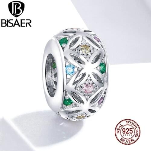 Stackable Blossom Beads BISAER 925 Sterling Silver Luminous Bouquet Petals Charms for Jewelry Making Silver 925 Jewelry EFC224