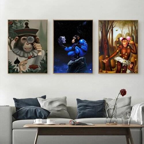 Modern Cartoon Art Monkeys Canvas Painting Wall Art Posters Prints Cuadros Wall Pictures for Living Room Bedroom Home Wall Decor