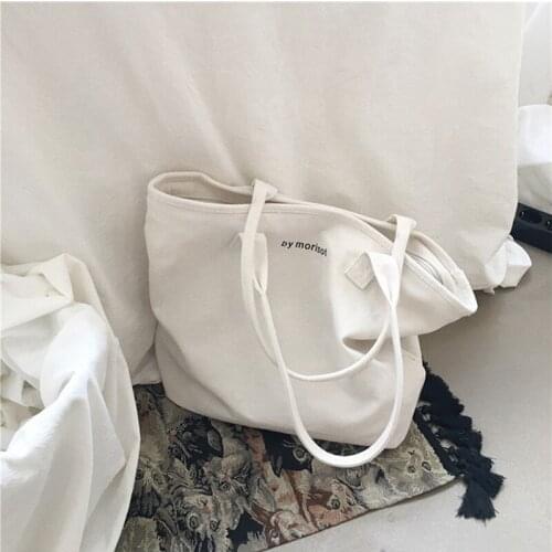 Tote Shoulder Bag Korean Large-capacity Letter Canvas Simple Handbag Female Solid Color Student Trend