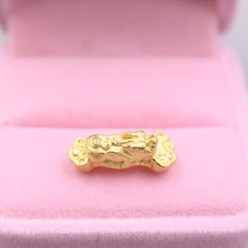 Fine Pure 999 24K Yellow Gold Bead 3D Pixiu Ruyi DIY Long Pendant Men Women Lucky Gift 0.7g / 18*7mm
