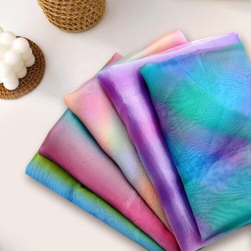Colorful Tie Dye Tulle Mesh Fabrics Rainbow Color Organza Fabrics For Girls Dress Making Handmade Diy Headwear Clothing 90*150cm