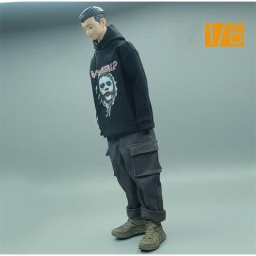 In Stock For Sale 1/6th Fashion Trendy Black Hoodie Coat Shirt Joker Clown Pattern For Mostly 12 inch Moveable Body Collectable