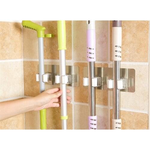 Mop Umbrella Brush Broom Hanger Storage Rack Dual Rack Kitchen Tool For Home Wall Mounted Bar Organizer Holder Self Adhesive