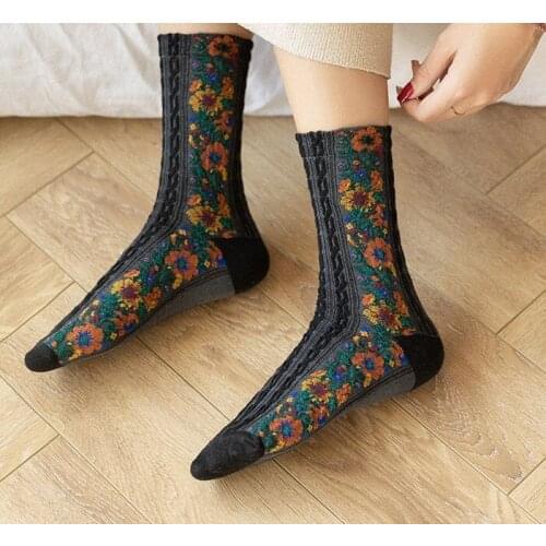 Vintage winter socks flower long socks cotton long socks vintage socks fashion socks outdoor socks high quality