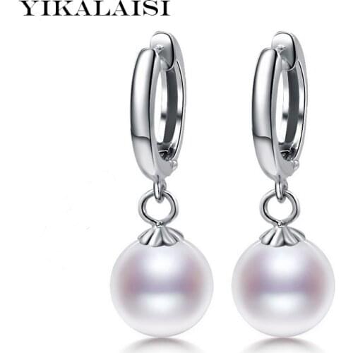 YIKALAISI 2017 fashion brand natural freshwater Pearls round earrings for women 925 sterling-Silver-Jewelry Wedding Gift
