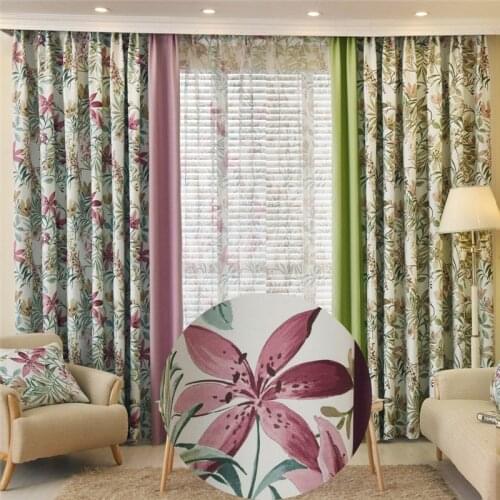 Green Purple Floral Blackout Curtains for Living Room Elegant Stitching Window Door Decoration Valances Kitchen Bedroom Panels