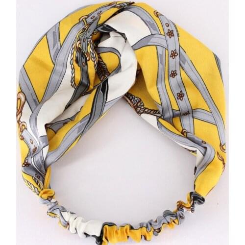 Wholesale 12pcs Korean Belt Chain Print Satin Head Wrap Fashion Women Hair Accessories Twisted Turban Headband