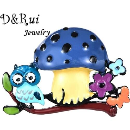 2019 Mushroom Shape Brooches Pins for Women Men Kids Cute Owl Brooch Blue Enamel Metal Pin Scarf Corsage Jewelry Kid Accessories