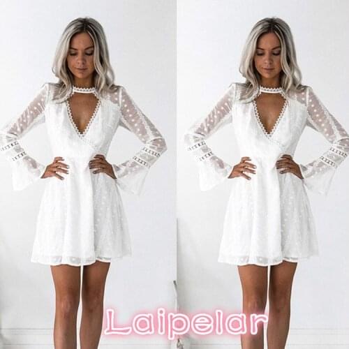 Women Sexy Deep V Neck Lace Clothes Flare Sleeve Laipelar